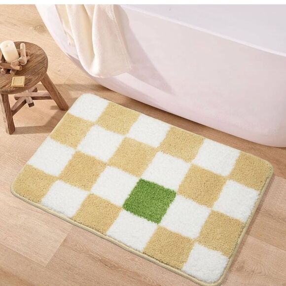 Checkered Bath Mat - White, Yellow, and Green - Picture 1 of 6